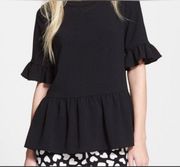 KATE SPADE Linda Black Ruffle Peplum Top