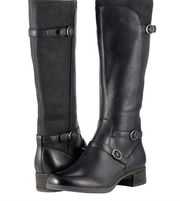 Dansko Lorna Tall Leather Boots in Black Burnished Nappa Leather
