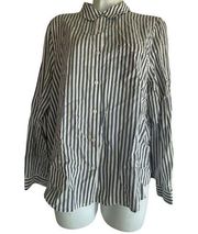 Leith Women's Size M Striped Long Sleeve Blue White Button Up Blouse