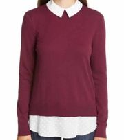 TED BAKER Ohlin Mixed Media Layered Look Oxblood Sweater Size US 8