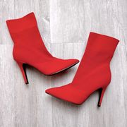 Pointed Toe Red Sock Heeled Booties