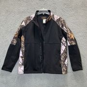 Yukon Gear Jacket Womens Large Black Pink Camo Soft Shell Mossy Oak Broken Zip