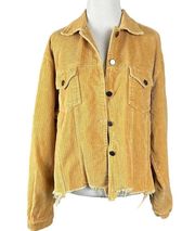 POL Clothing Corduroy Trucker Jacket Relaxed Fit Raw Hemline Mustard Tan Medium