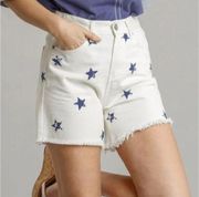 NWT Umgee White Star Print High Waisted Denim Shorts with Raw Hem size 3