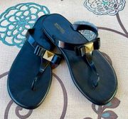 MICHAEL KORS Women's CAROLINE Black Gold Jelly Thong Bow Sandals US 8 EU 39