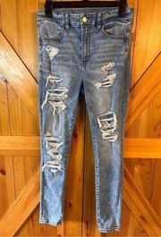 American Eagle  Super Hi-Rise Jegging Size 8R AE Forever Soft Ripped (2143)