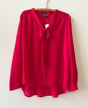 Tango Red Chiffon Tie Neck Blouse