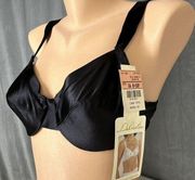 Vintage NWT NOS Delicates Second Skin Satin Bra Size 34B Black Silky Stretch