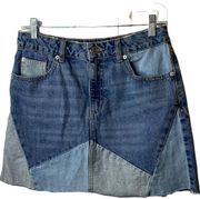 Garage Patchwork Raw Hem Denim Skirt Size Small Distressed