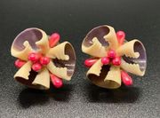 Vintage 1940s MCM Sea Shell Screw Back Earrings Pink Purple 7/8"