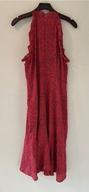 Who What Wear Red Black Animal Print High Neck Ruffle Dress Size Large