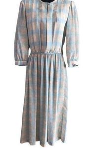 Vintage Jonathan Martin Dress, 1980s Light Blue Plaid Casual Dress Size Medium
