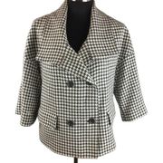 Talbots Womens Jacket 8 Ivory Gray Wool Houndstooth Double Breasted 3/4 Sleeve