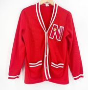 NEBRASKA HUSKERS Vintage Cardigan Red Button Down Polyester Collegiate Gameday