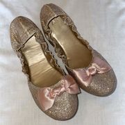 New York & Co. Ballet Slippers Womens Size 9 Medium Pink Glitter Bow Toe Slip On