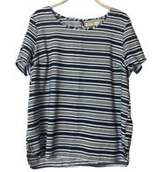 Striped Crewneck keyhole back t-shirt blouse