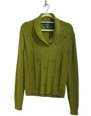 Evan Picone Avocado Green Cable Knit Sweater Sz L