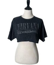 Nevermind Women's Crop Top Distressed Faded Black T Shirt Size M