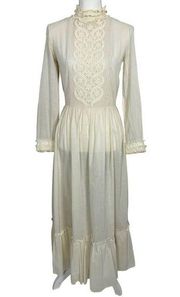 Vintage 70's Handmade Prairie Dress Size Small High Neckline Boho Cottagecore