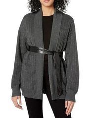 Bailey 44 Women's Sweater Knit Coat with Shimmer Stripe Detail and Faux Leather