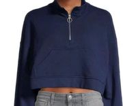 NWT WeWoreWhat Cropped Half Zip Sweatshirt in Dress Blue - S