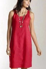 J Jill 100% Linen Poppy Red Sleeveless Scoop Neck Shift Dress Boho Size Large