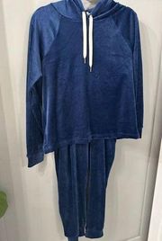 J.Crew  Relaxed Jogger Set Royal Blue Velour Joggers and Hoodie Set Size Medium