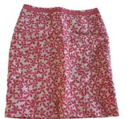J Crew Skirt Womens 0 Pink Tan Floral Straight Pencil Above Knee Linen Cotton
