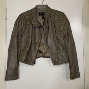 BCBGMaxazria taupe brown real leather full zip cropped moto jacket size small