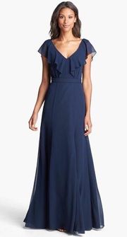 Jenny Yoo • Cecilia navy bridesmaid dress ruffled chiffon gown maxi formal