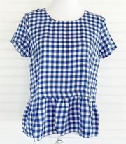 Plaid peplum open back tie blouse NEW