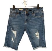 Kut From The Kloth Blue Distressed Sophia Bermuda Denim Jean Shorts Women Sz 4