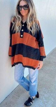 ASCOT + HART ally rust button oversized Henley sweatshirt sweater varsity