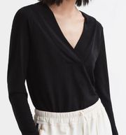 Reiss Long Sleeve Wide V-Neck Sweater - Black Size XS