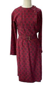 LIZ CLAIBORNE 1980’s silk print dress with long sleeves & belt