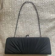 Jessica McClintock Black Satin Clutch Purse Chain Strap Formal Evening Bag