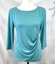 Talbots aqua blue ruched side top size small petite