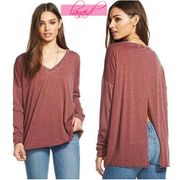 L/S V-Neck Tulip Back Pullover Old Zinfandel Open Backless Burgundy Top