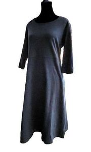 J. JILL Black Midi Dress with Scoop Neck A-Line Skirt 3/4 Sleeve Size Medium