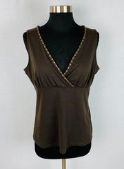 New York & Co Brown Beaded Sleeveless Top M