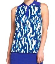 Golf Sleeveless Quarter Zip Cutout Top  Watercolor Tie Dye Purple S