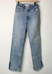 Abercrombie & Fitch 25/0 90s Straight Ultra High Rise Jeans Acid Wash Slit Cut