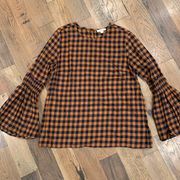 Womens Checkerboard Brown Blouse Top Size Large