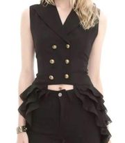 Spin Doctor Black 2XL Hell Bunny Beatrice Steampunk Waistcoat Ruffle Vest Top