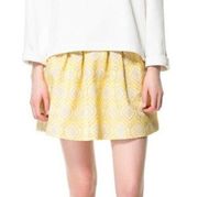 Zara Basic Pleated Yellow Jacquard Mini Skirt