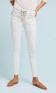 Isabeli Mid Rise Lace-Up White Skinny Jeans