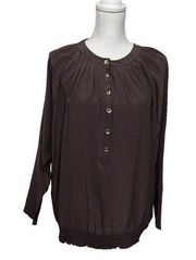 Ted Baker Womens Black Silk  Blouse Long Sleeve Front Buttons Smocked Size 2/US6