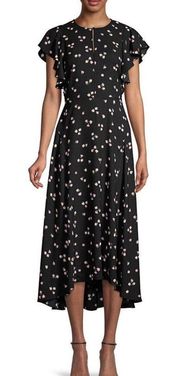 Kate Spade NWOT 0 Black Floral Midi Flutter Short Sleeve Ditsy Begonia Dress