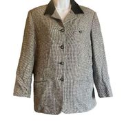 Hunt Club Womens 12 Vintage Black White Plaid Wool Blend Suede Collar Blazer