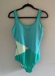 Women's Lands' End Tugless Colorblock Tummy Control One-Piece Swimsuit 14P